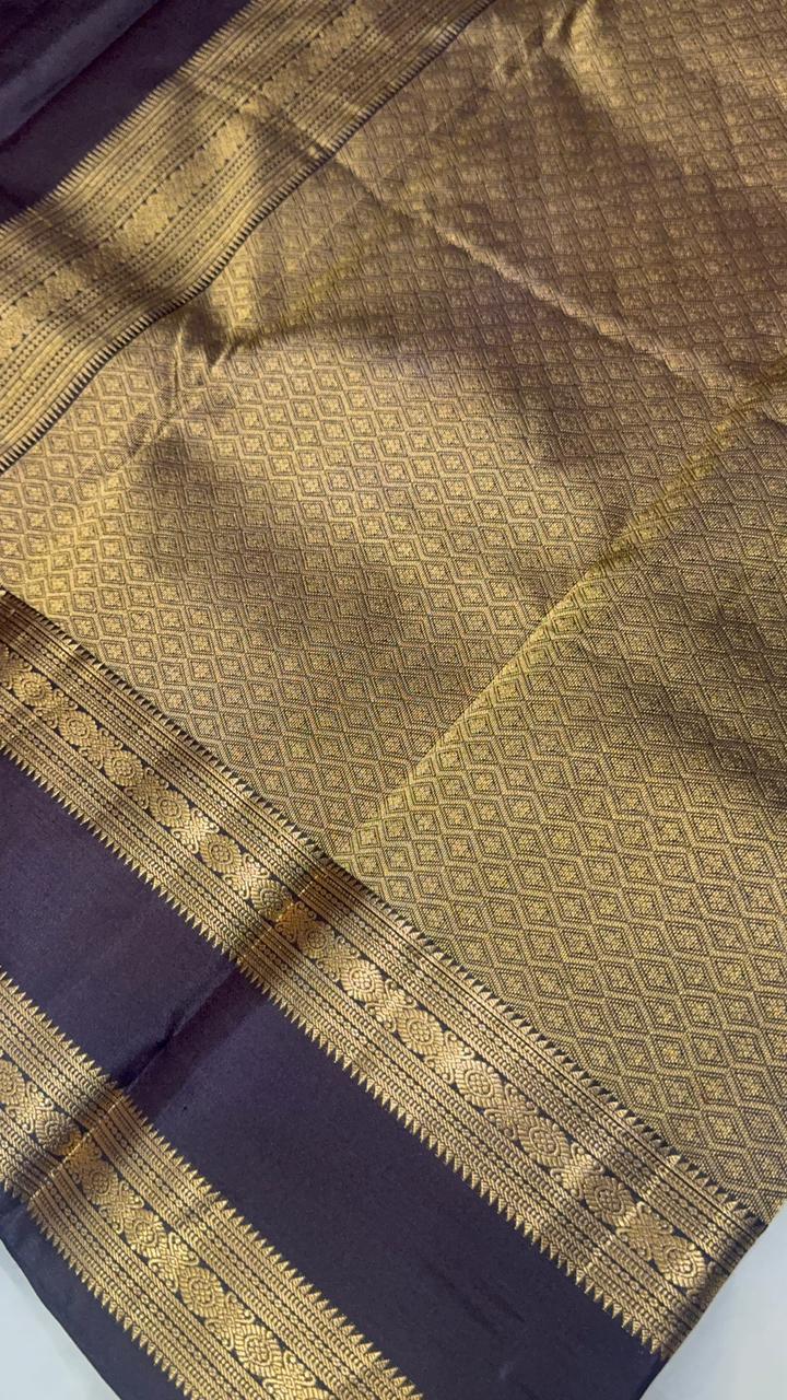 Pure Kanjeevaram silk mark certified saree (Dark Coffee brown) - Kanjeevaram Silk Mandir
