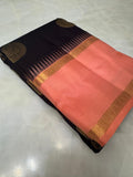 Pure Kanjeevaram silk mark certified saree (Dark Coffee brown X Peach) - Kanjeevaram Silk Mandir