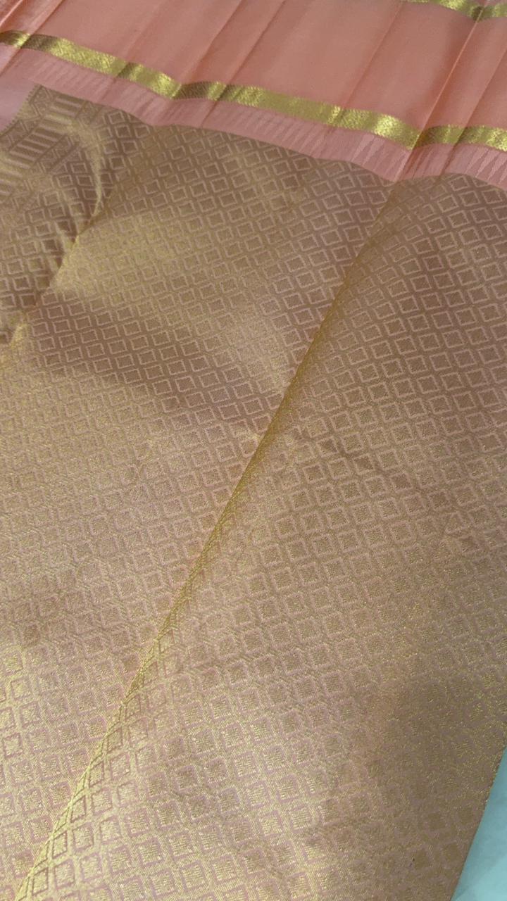 Pure Kanjeevaram silk mark certified saree (Dark Coffee brown X Peach) - Kanjeevaram Silk Mandir