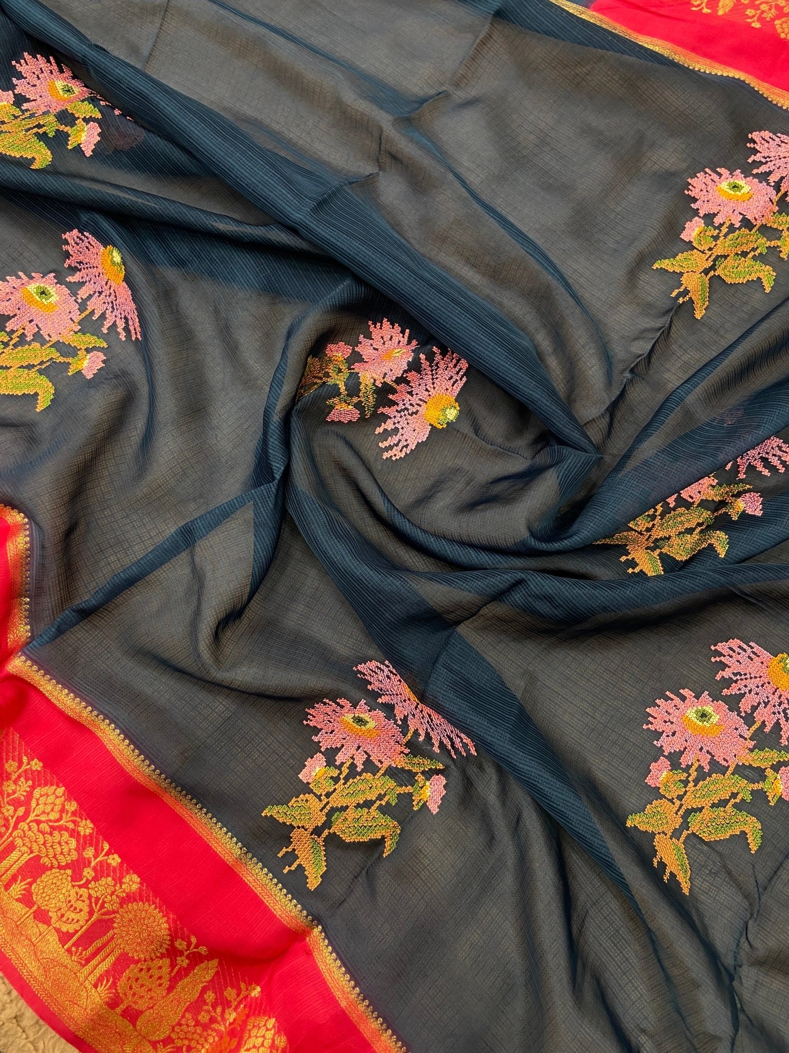 Pure Kota Embroidery Silk Saree - Kanjeevaram Silk Mandir