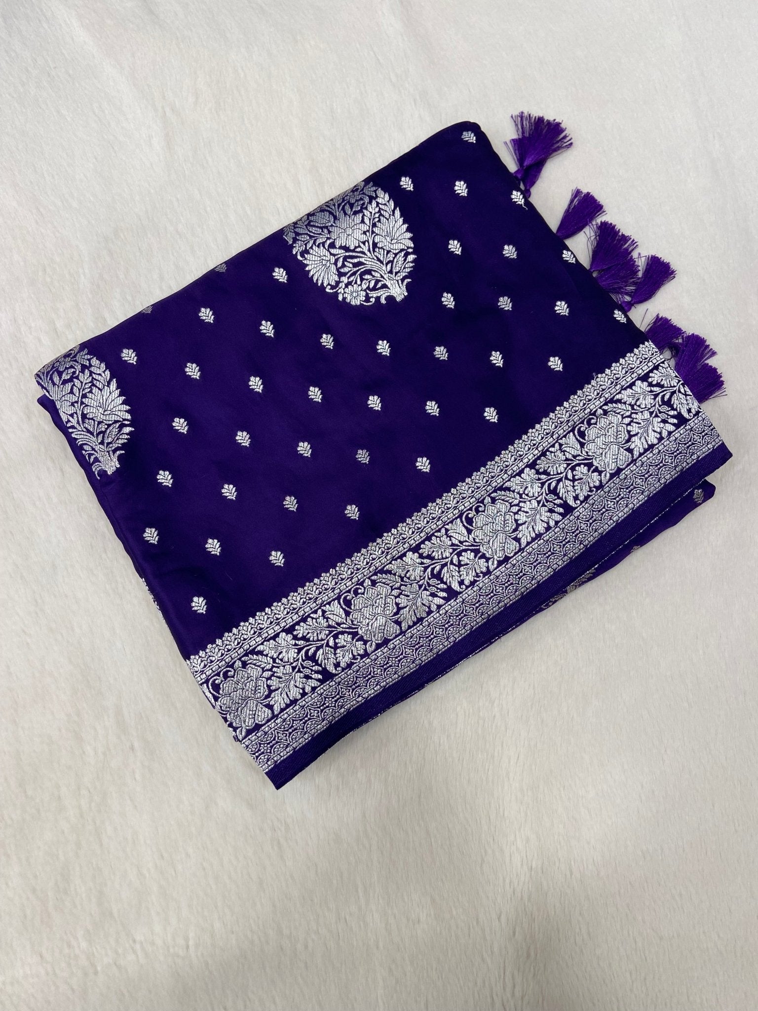 Pure Mashru Crepe Satin Silk Saree - Kanjeevaram Silk Mandir