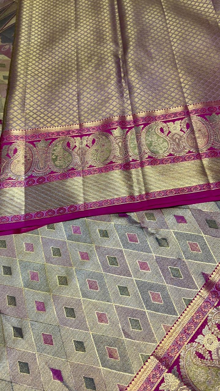 Pure Meenakari handloom Kanjeevaram silk mark certified saree - Kanjeevaram Silk Mandir