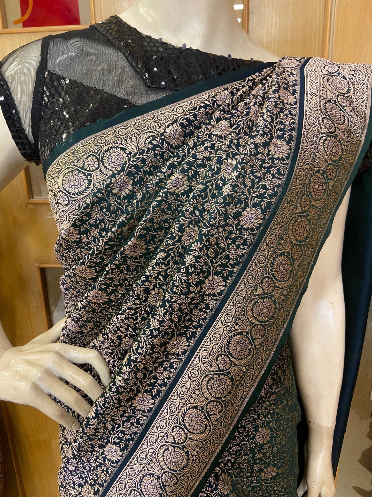 Pure Mix Banarasi Kathan Silk Saree (Green) - Kanjeevaram Silk Mandir