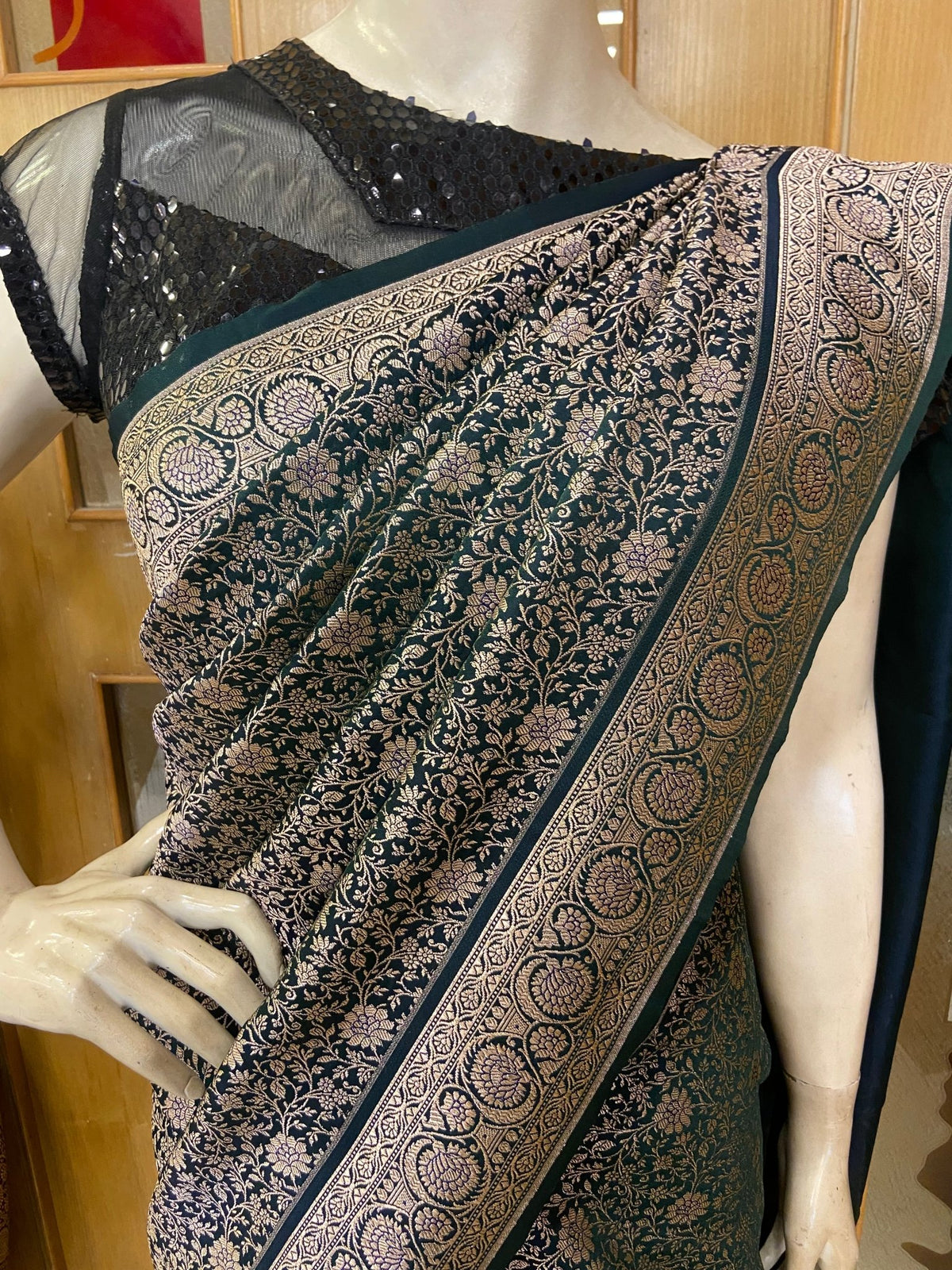 Pure Mix Banarasi Kathan Silk Saree (Green) - Kanjeevaram Silk Mandir