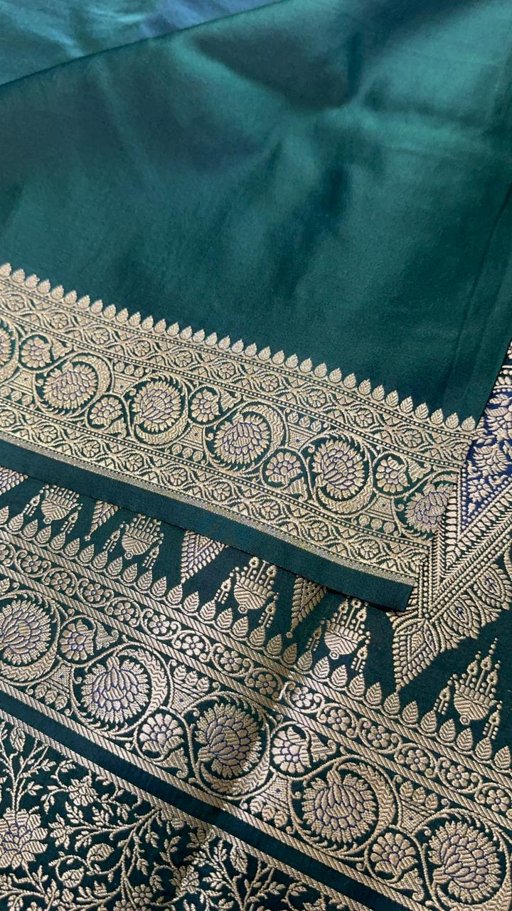 Pure Mix Banarasi Kathan Silk Saree (Green) - Kanjeevaram Silk Mandir
