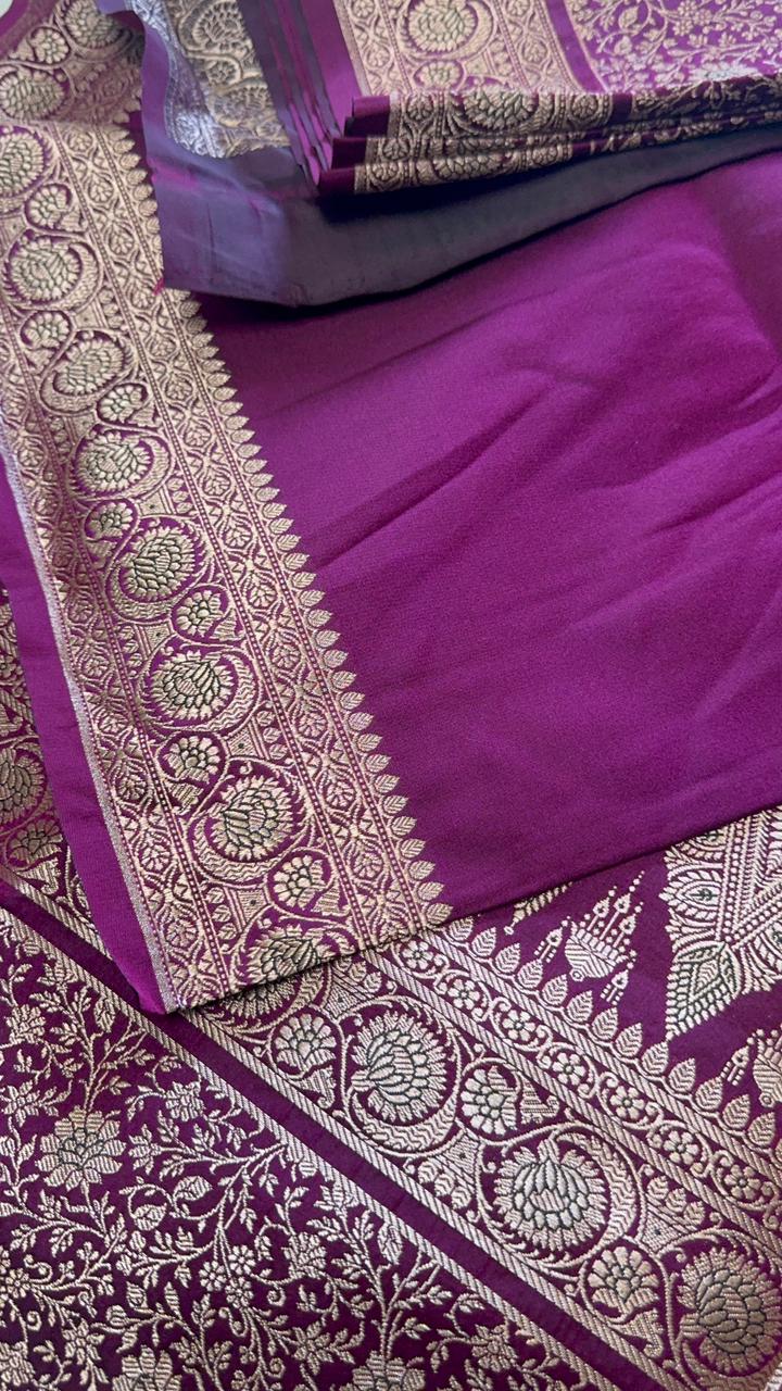 Pure Mix Banarasi Kathan Silk Saree (Purple) - Kanjeevaram Silk Mandir
