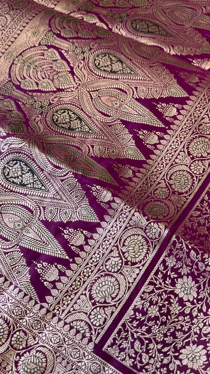 Pure Mix Banarasi Kathan Silk Saree (Purple) - Kanjeevaram Silk Mandir
