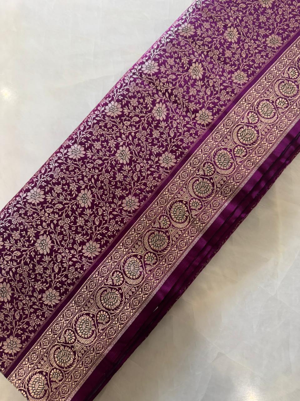 Pure Mix Banarasi Kathan Silk Saree (Purple) - Kanjeevaram Silk Mandir