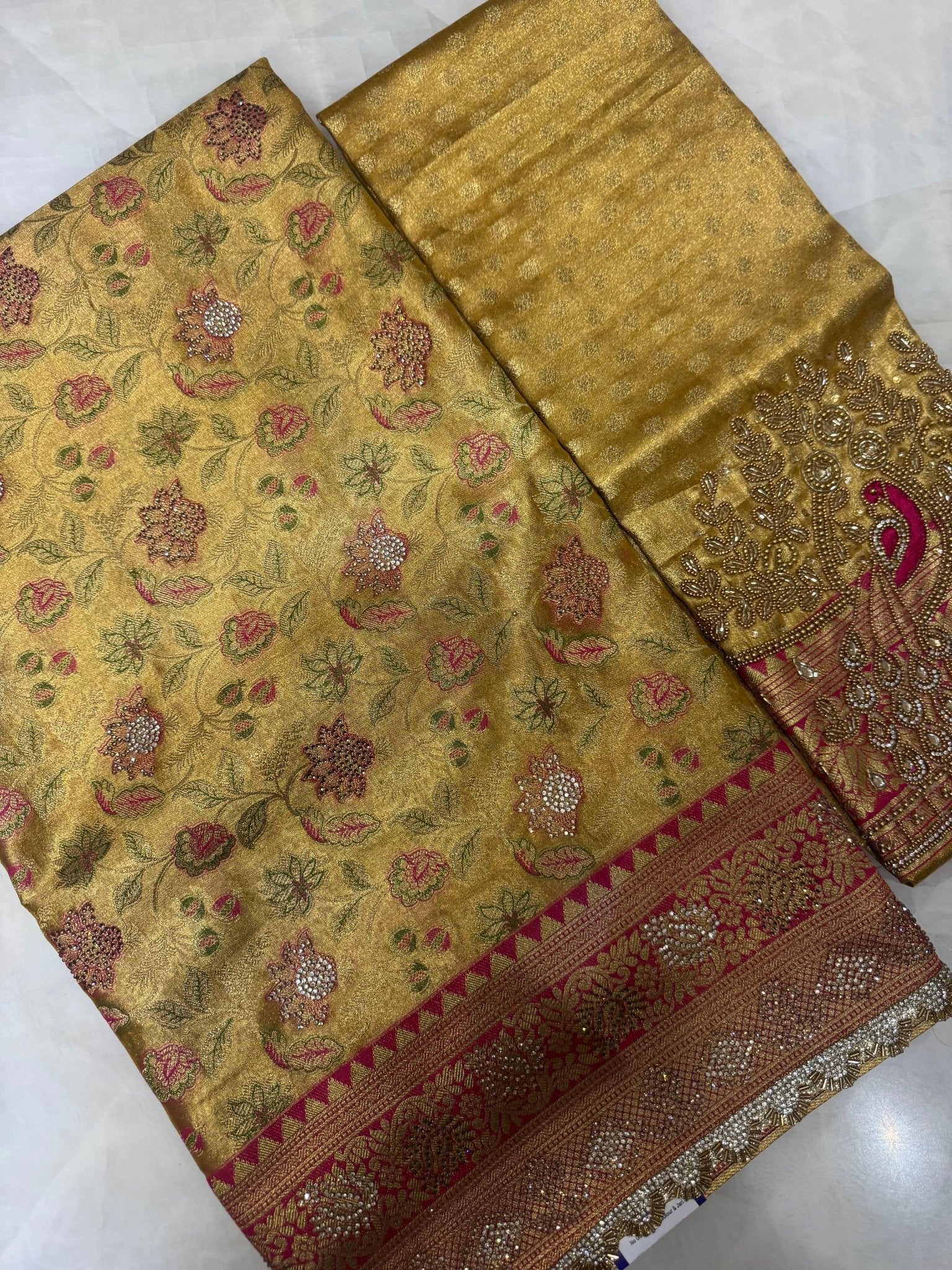 Pure mix bridal tissue semi silk saree with work blouse🦚 - Kanjeevaram Silk Mandir