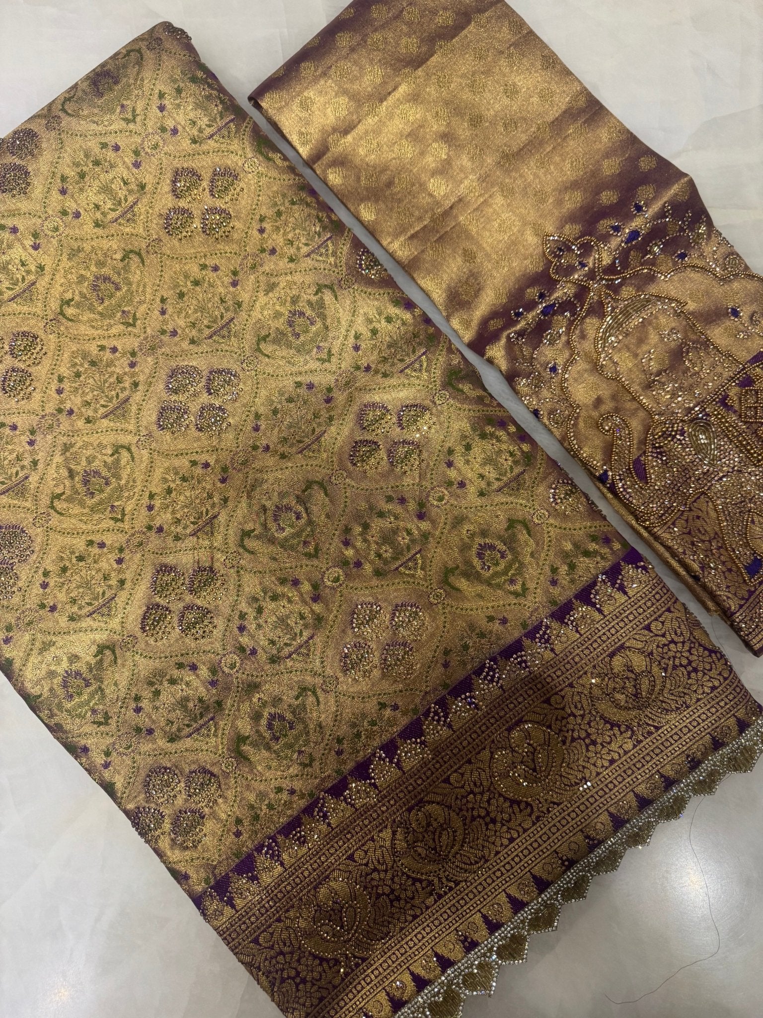 Pure mix bridal tissue semi silk saree with work blouse 💜🐘 - Kanjeevaram Silk Mandir