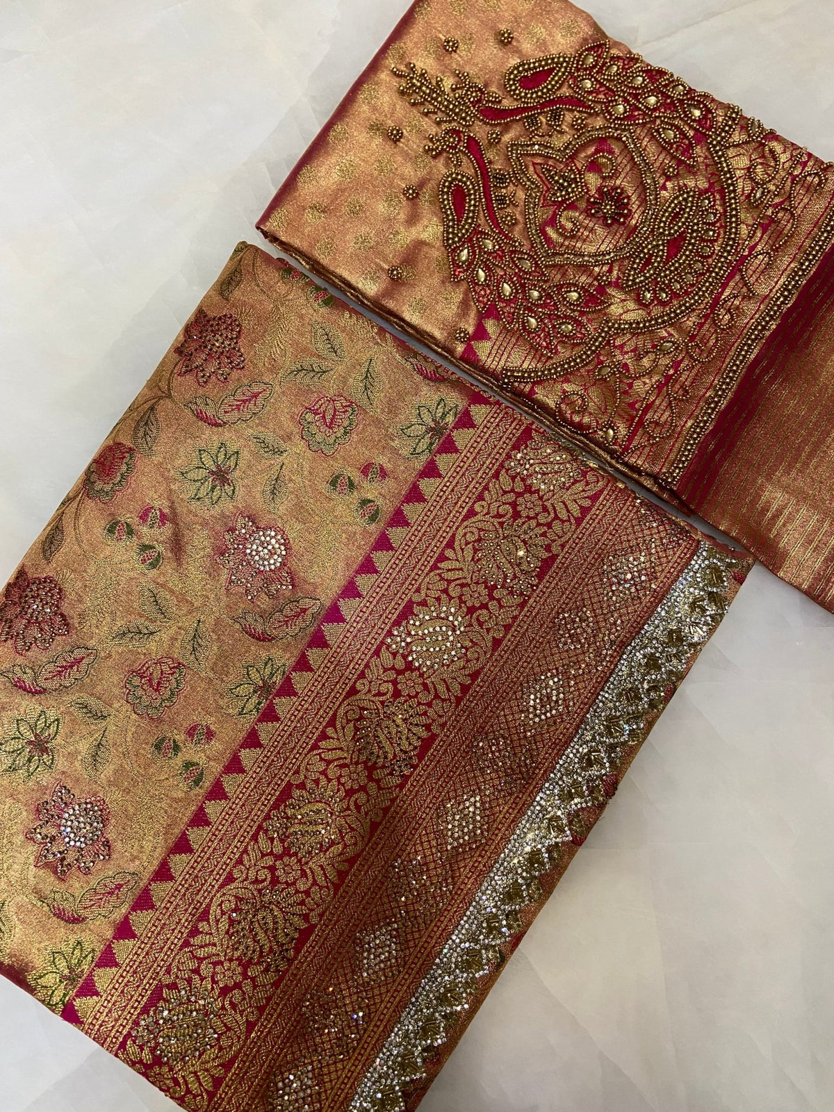 Pure mix bridal tissue semi silk saree with work blouse 💓 - Kanjeevaram Silk Mandir