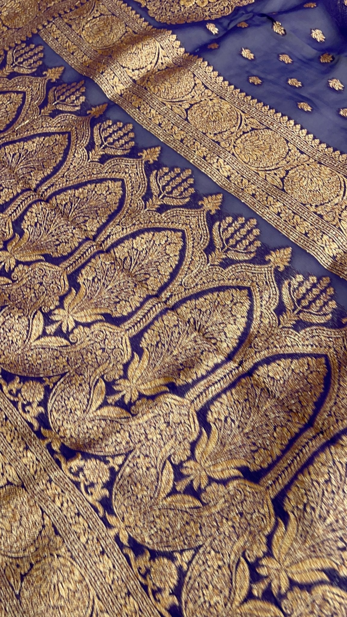 Pure Mix Crepe Georgette Saree(purplish blue) - Kanjeevaram Silk Mandir
