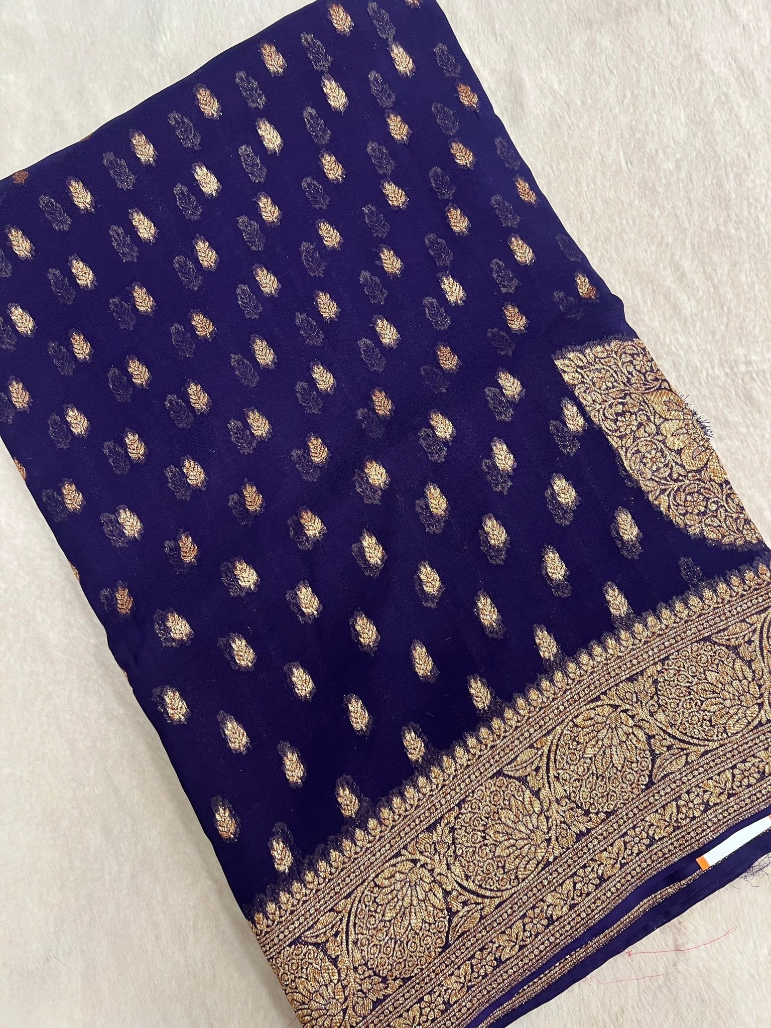 Pure Mix Crepe Georgette Saree(purplish blue) - Kanjeevaram Silk Mandir