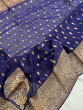 Pure Mix Crepe Georgette Saree(purplish blue) - Kanjeevaram Silk Mandir