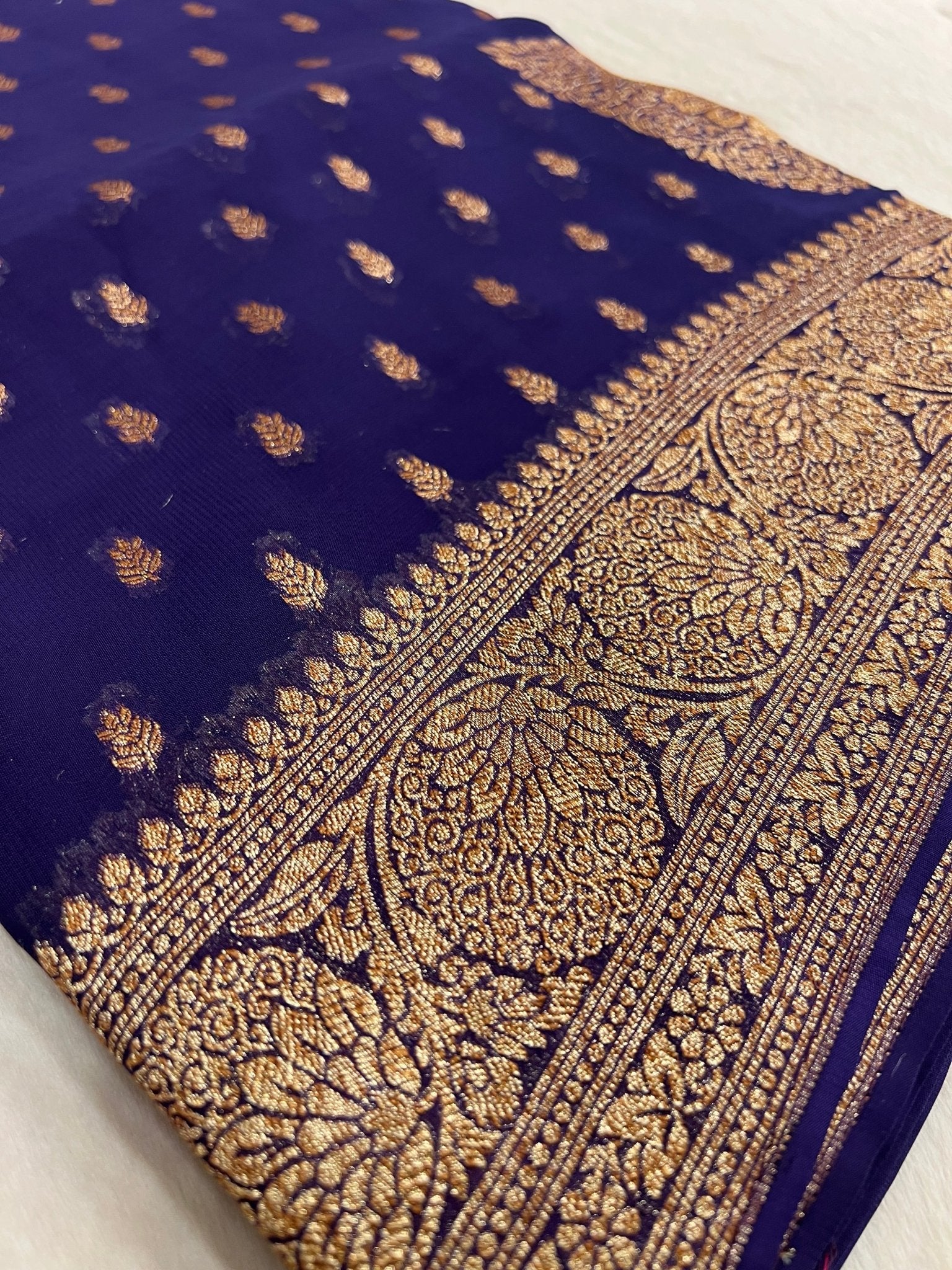 Pure Mix Crepe Georgette Saree(purplish blue) - Kanjeevaram Silk Mandir