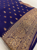 Pure Mix Crepe Georgette Saree(purplish blue) - Kanjeevaram Silk Mandir