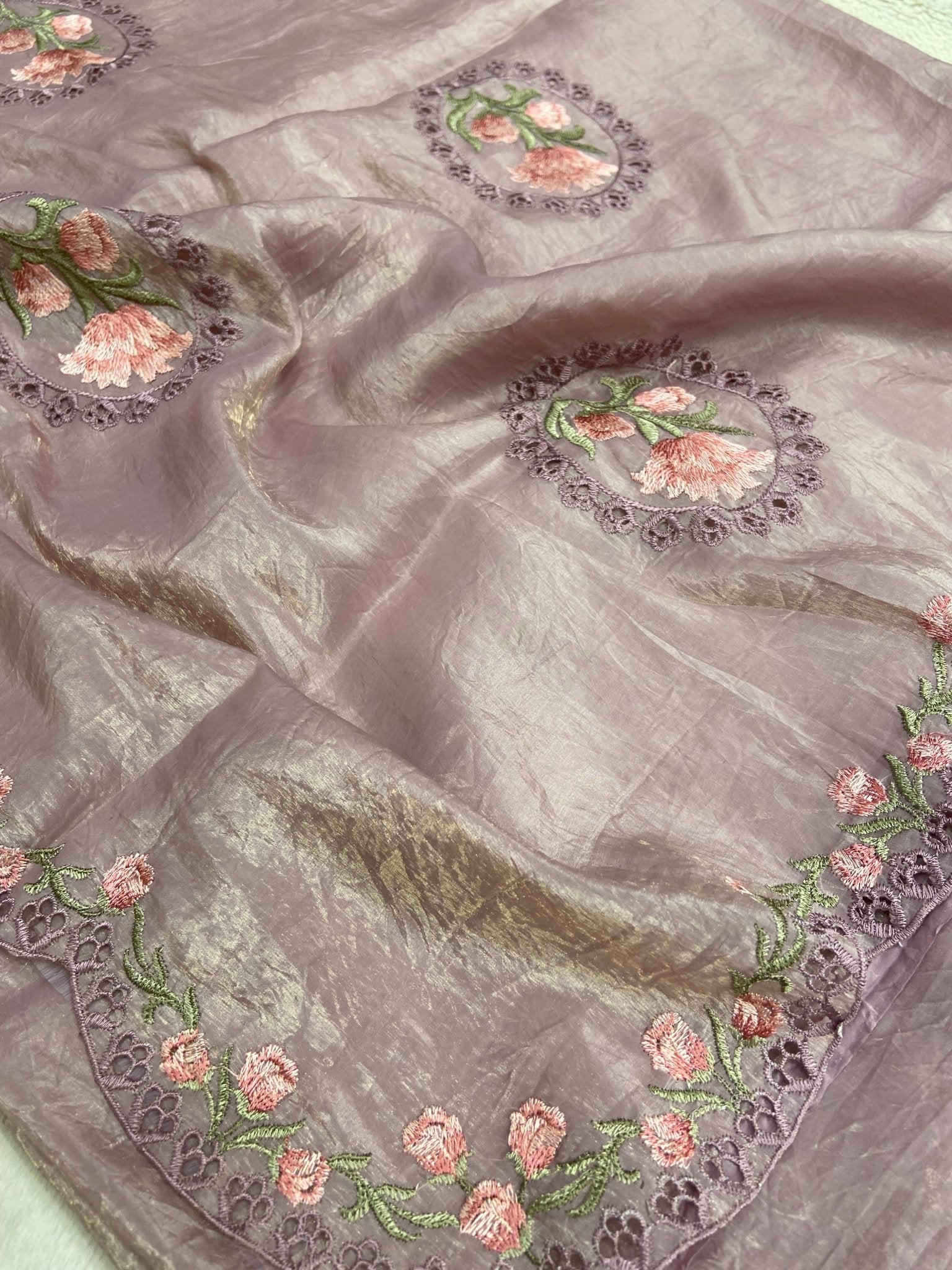 Pure paper crush organza saree - Kanjeevaram Silk Mandir