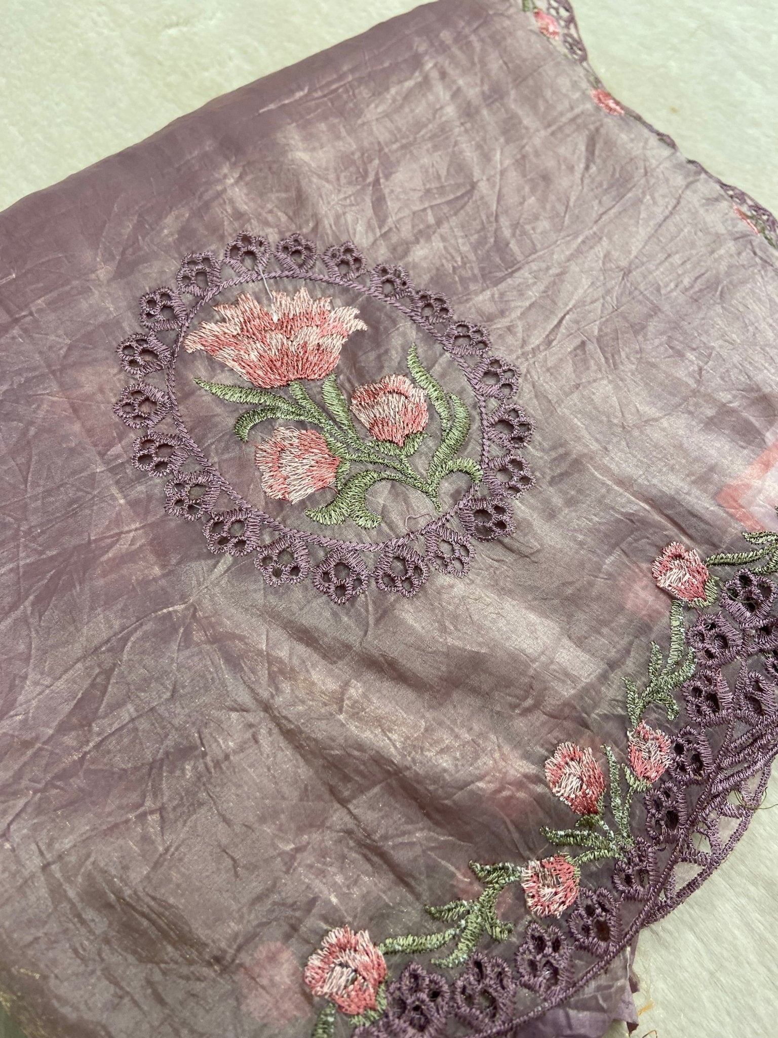 Pure paper crush organza saree - Kanjeevaram Silk Mandir