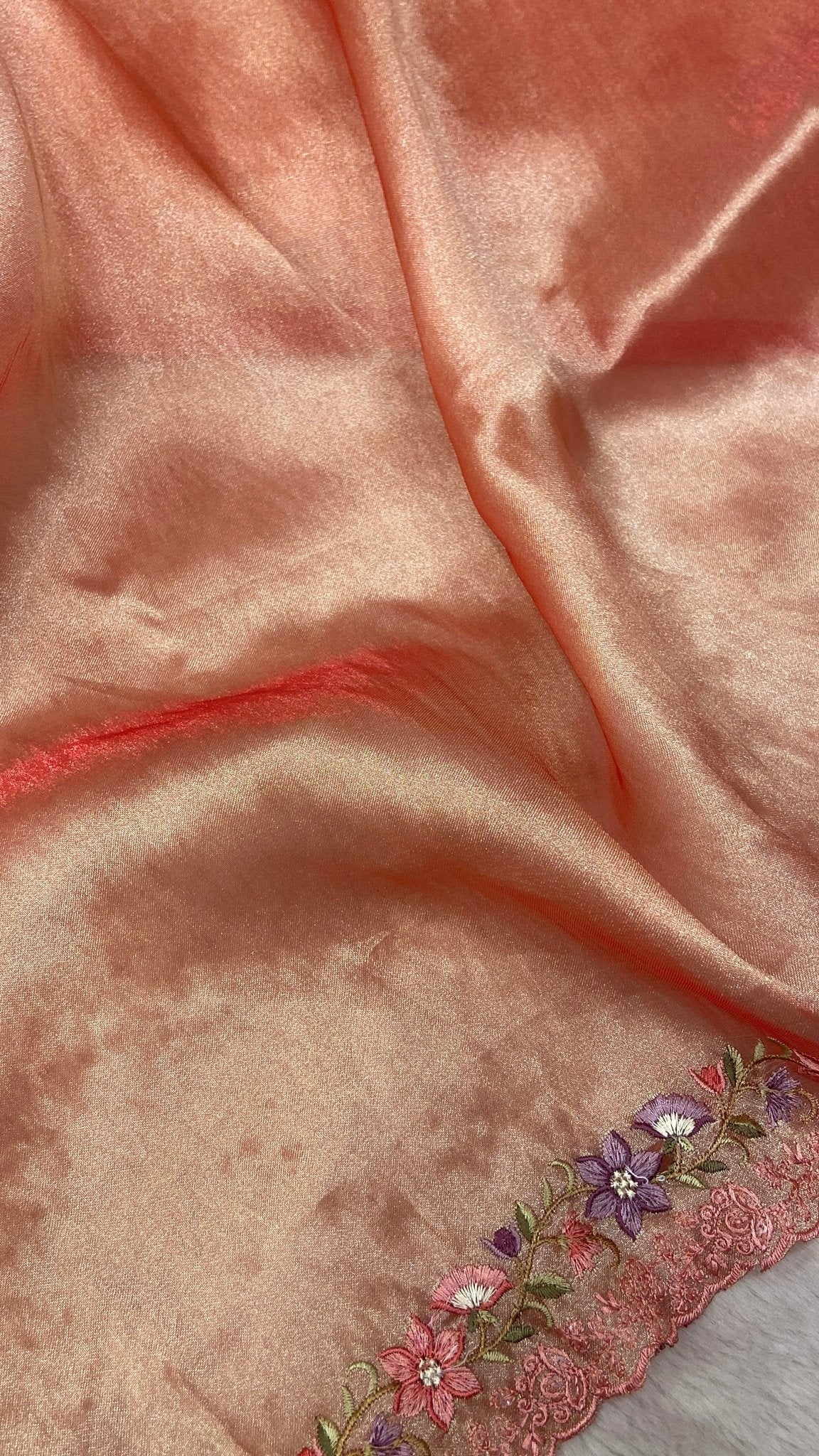 Pure Soft Tissue Organza Saree (peach) - Kanjeevaram Silk Mandir