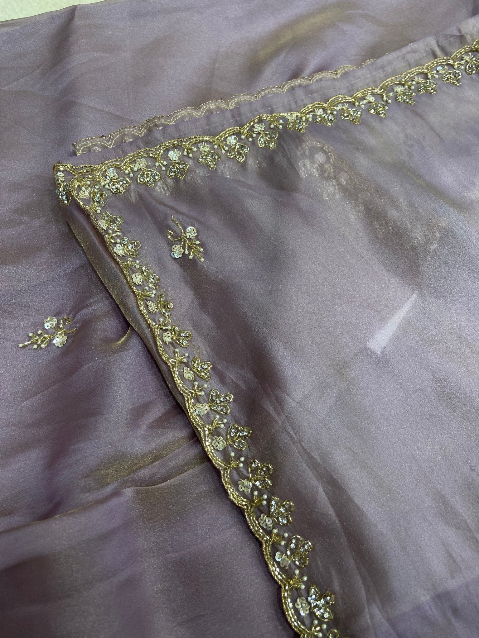 Pure Tissue Organza Saree (Lavender) - Kanjeevaram Silk Mandir