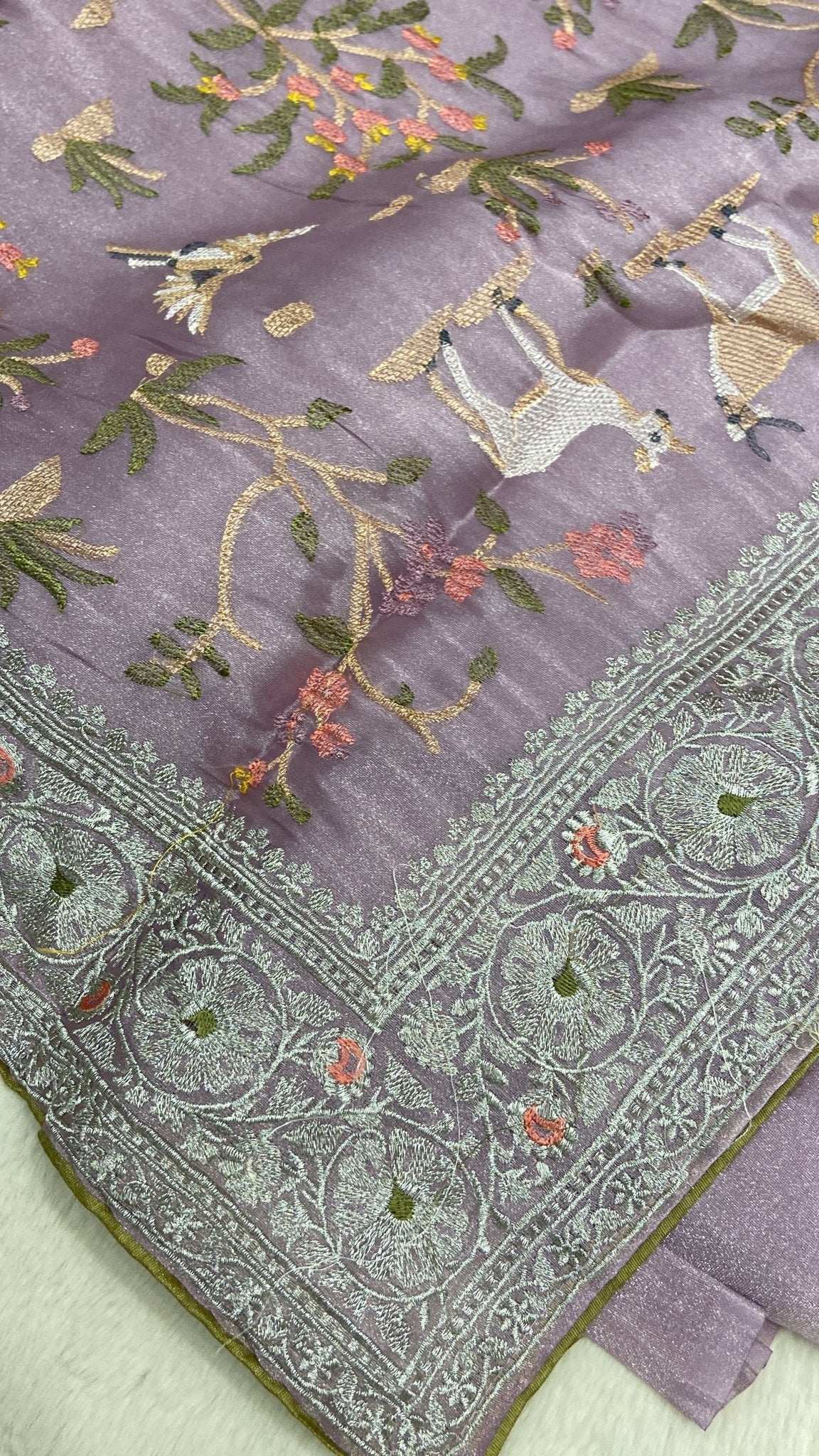 Pure Tissue Organza Saree (Lavender) - Kanjeevaram Silk Mandir