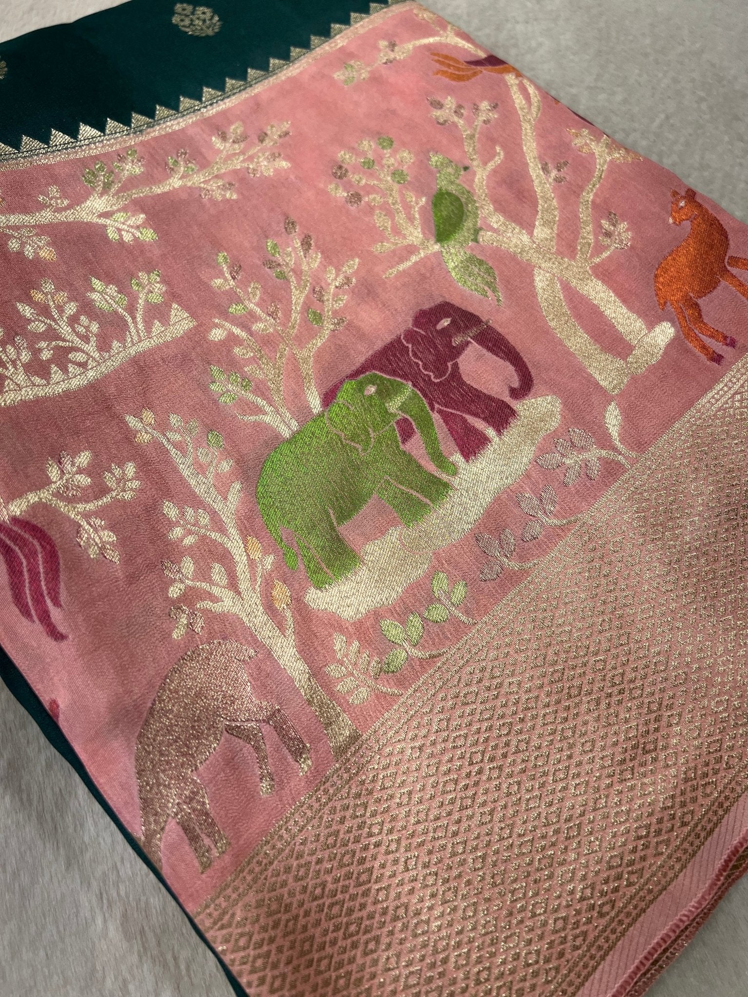 Pure Viscose Crepe Meena Rich Pallu Saree💚 - Kanjeevaram Silk Mandir