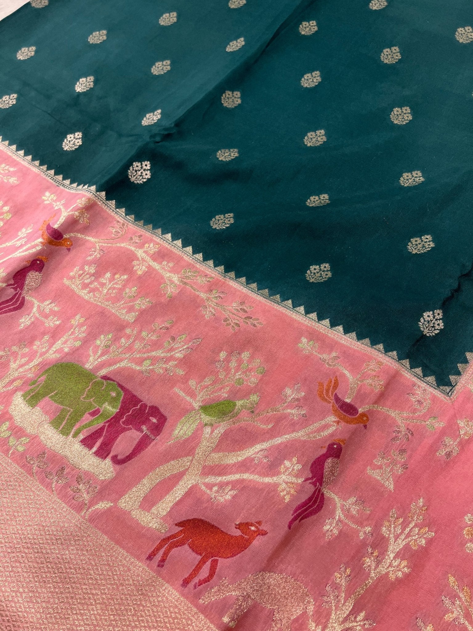 Pure Viscose Crepe Meena Rich Pallu Saree💚 - Kanjeevaram Silk Mandir