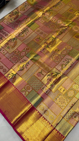 Pure Meenakari zari handloom Kanjeevaram silk mark certified saree