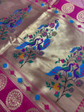 Premium quality semi Paithani silk saree - Baby pink with reddish pink border