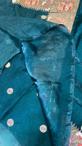 Pure Chinnon Saree (Peacock green)
