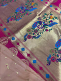 Premium quality semi Paithani silk saree - Biegish pink with reddish pink border