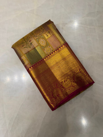 Pure Meenakari zari handloom Kanjeevaram silk mark certified saree