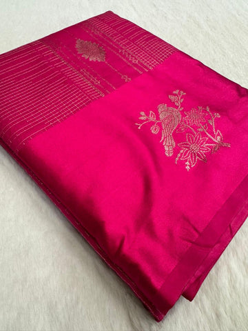 Premium crepe satin silk saree(Rani Pink)