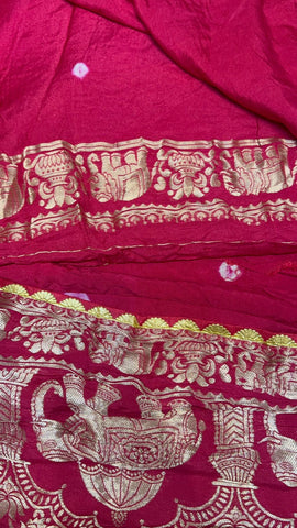 Premium Assam Silk Saree with Bandhani design (Pink)