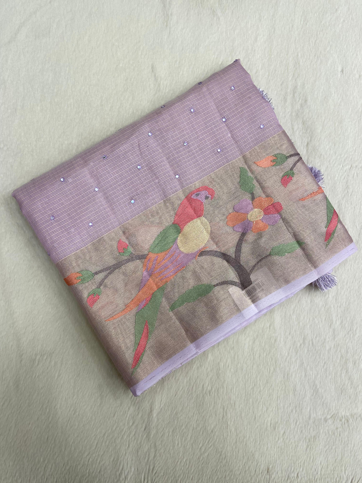 Premium soft Kota organza with mirror work and thread work border