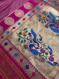 Premium quality semi Paithani silk saree - Purple with reddish pink border