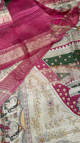 Premium soft cotton saree with kalamkari border💚