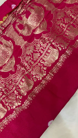 Premium Assam Silk Saree with Bandhani design (Pink)