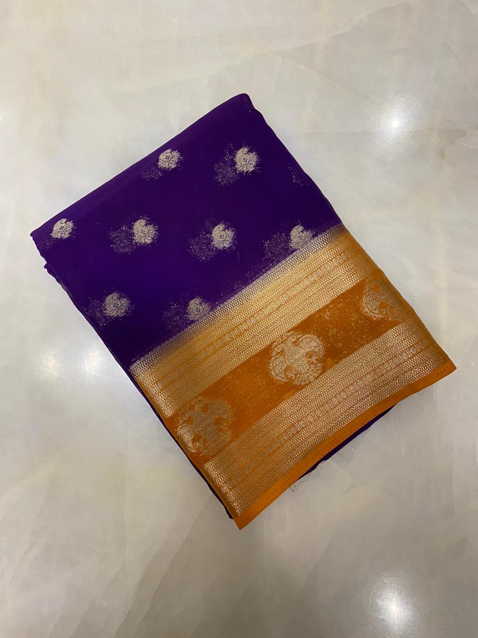 Premium crepe Georgette saree💜