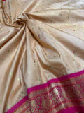Premium quality semi Paithani silk saree - Biegish pink with reddish pink border