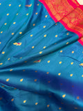 Premium quality semi Paithani silk saree - Blue with reddish pink border