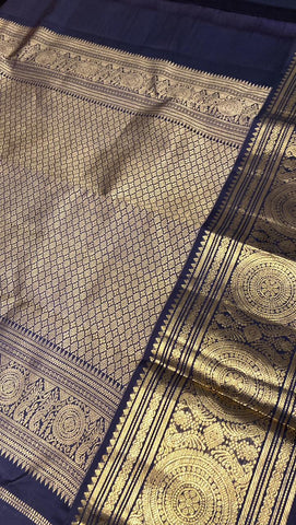 Pure Zari handloom Kanjeevaram silk mark certified saree (Mustardy yellow X Dark coffee brown)