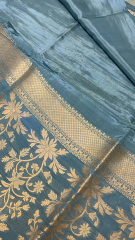 Pure Chinnon saree (Aqua blue)