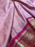 Premium quality semi Paithani silk saree - Baby pink with reddish pink border