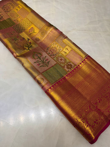 Pure Meenakari zari handloom Kanjeevaram silk mark certified saree
