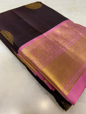 Pure Zari handloom Kanjeevaram silk mark certified saree (Dark coffee brown)