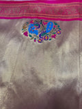 Premium quality semi Paithani silk saree - Baby pink with reddish pink border
