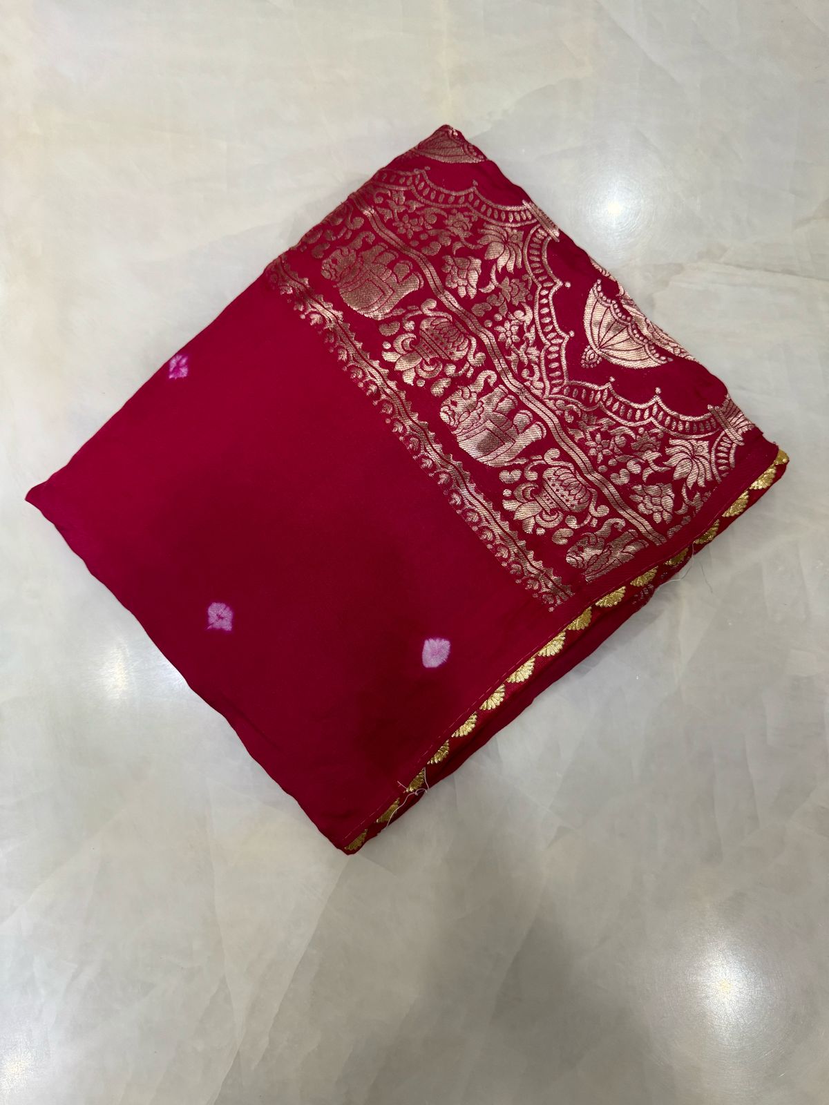 Premium Assam Silk Saree with Bandhani design (Pink)