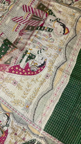 Premium soft cotton saree with kalamkari border💚