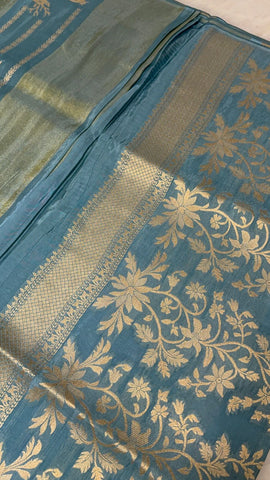 Pure Chinnon saree (Aqua blue)